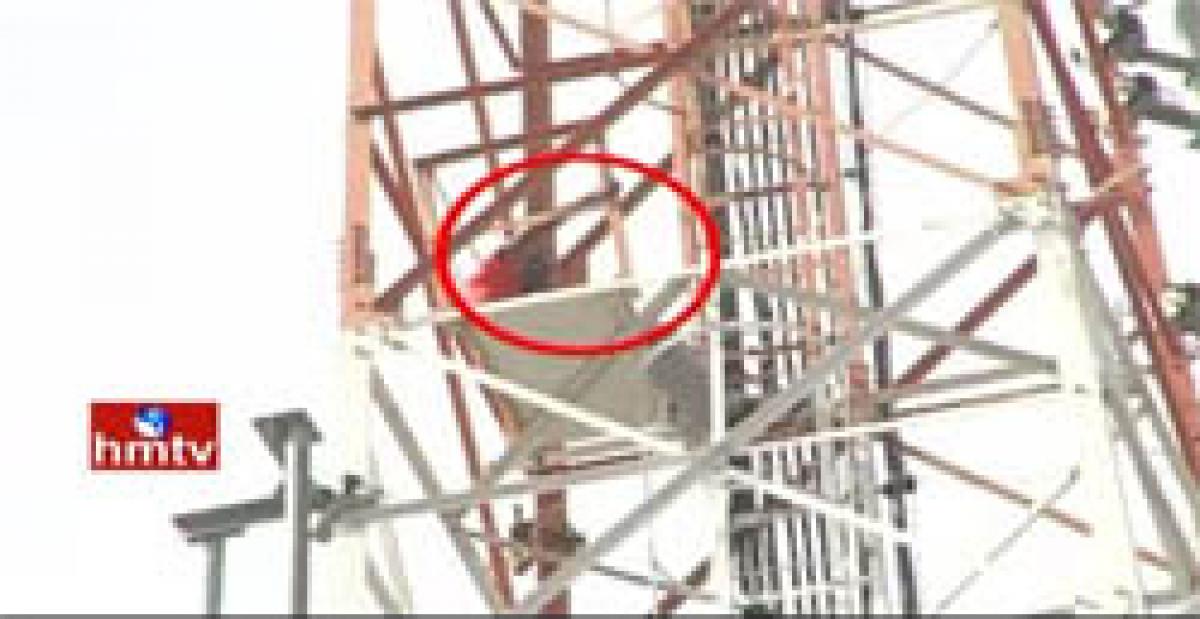 Sarpanch climbs cell tower in protest